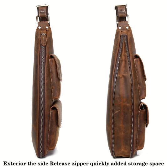Retro New Genuine Leather Sling Bag for Men's Crossbody Bag Crazy Horse Skin Shoulder Bag Chest Bag  Men's Bag Oblique Backpack