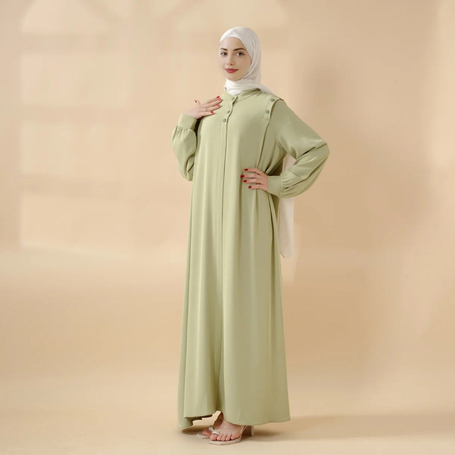 Elegant Macaron Color Shoulder Button Pullover Abaya Dress for Women - Long Sleeve, Solid Color, Non-Stretch Fabric, Regular Fit, Perfect for Ramadan, Prayer, and Muslim Style, Muslim Dress | Elegant Abaya | Nonstretch Fabric, Abay