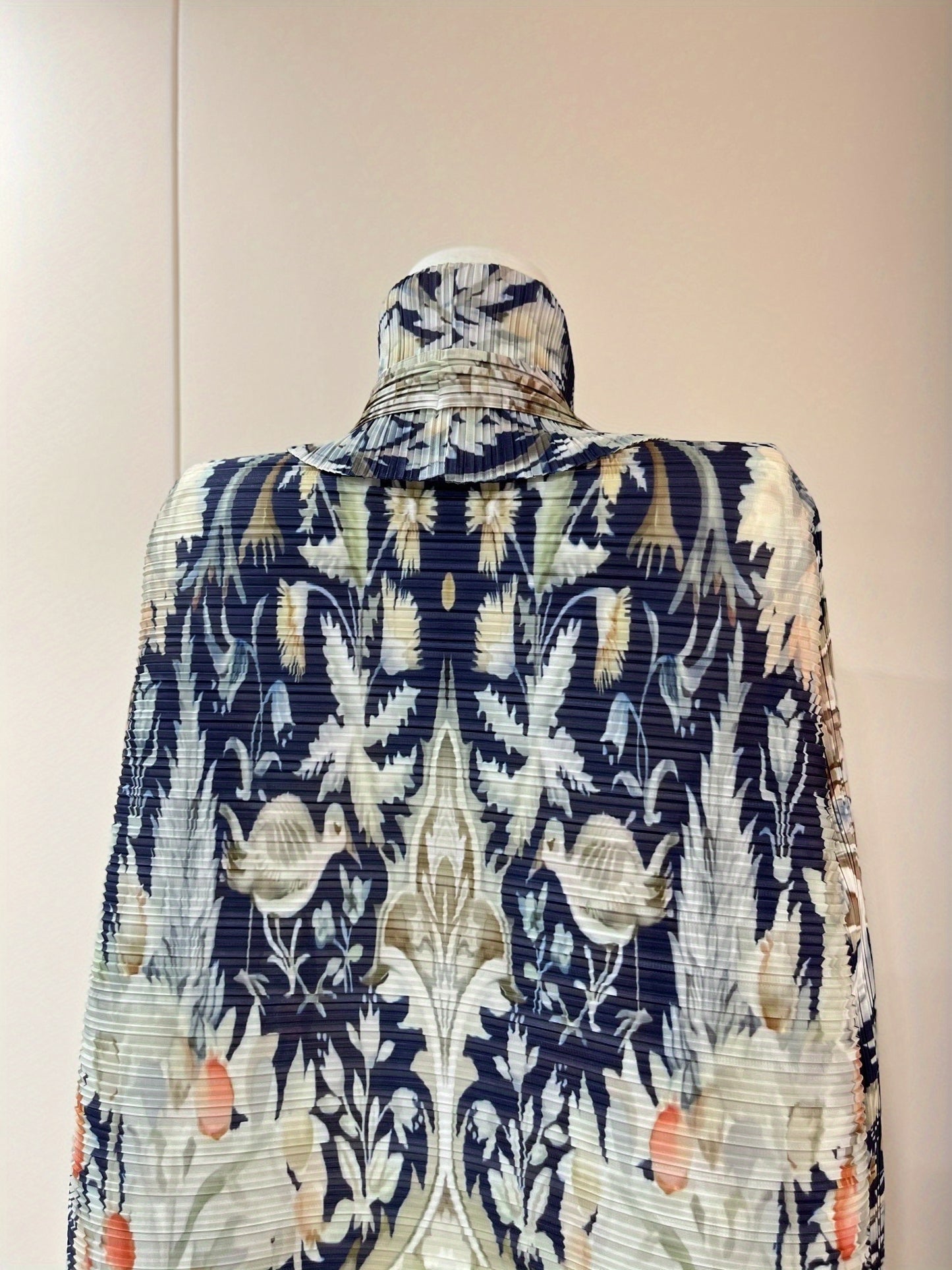 2025 Summer New Miyake-Style Kaftan Abaya, Long Sleeve, High-Elasticity Polyester Dress with Geometric Print, Belted Waist Design - Versatile for Daily Commute & Formal Occasions