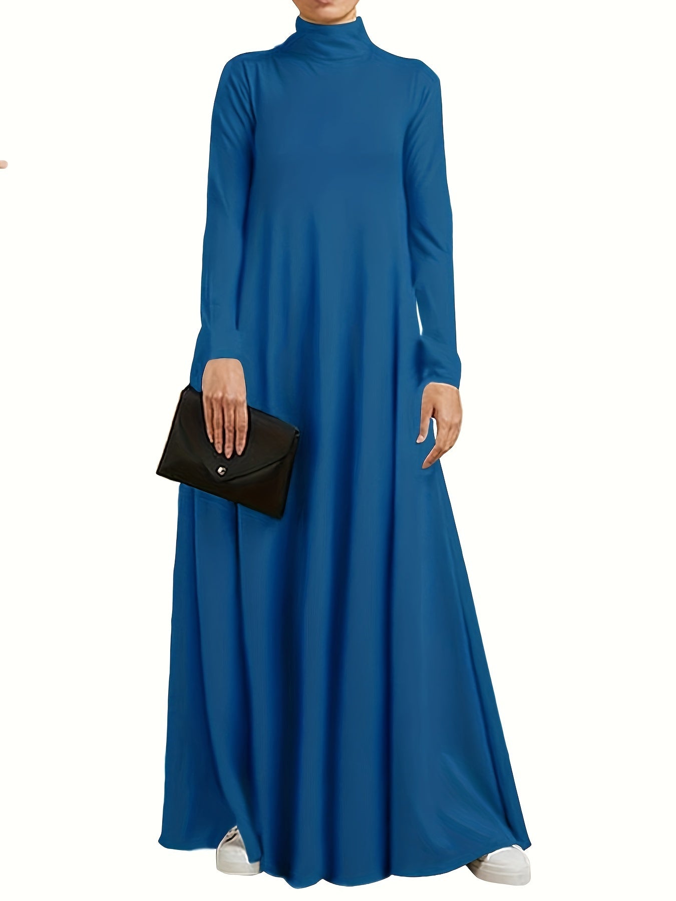 Solid Color High-Neck Long Arabic Abaya for Women in Muslim Style