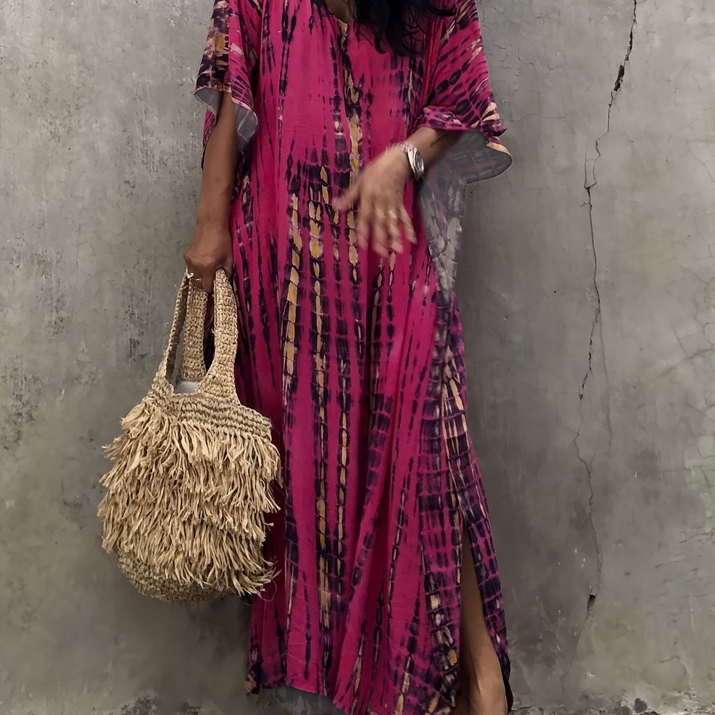 Plus Size Women's Beach Cover-Up Dress Kaftan, Large Summer Casual Beachwear