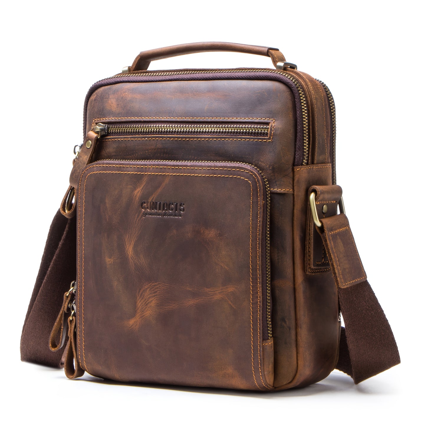 3 Color Vintage Leather Men'S Shoulder Bag Messenger Bag Crossbody Bag Handbag Zipper Pocket 9.7" Tablet Holder Gift