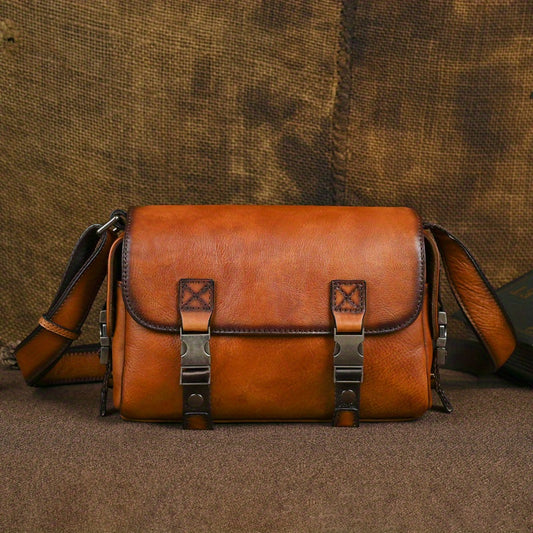Real Leather Shoulder Bag for Men, High-End Feel, Vegetable Tanned Leather Crossbody Bag for Men, Retro Vintage, Multi Pocket
