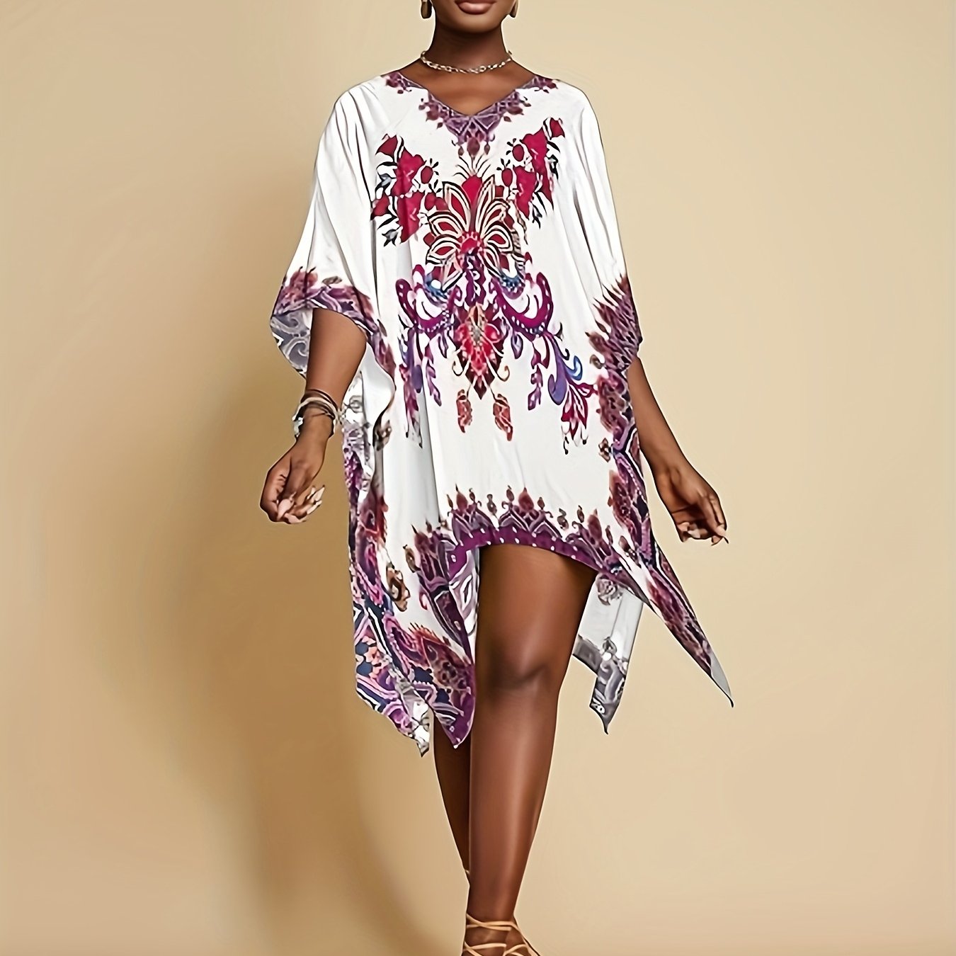 Short Kaftan Dresses For Women 2025 Swimsuit Cover Up Summer V Neck Kaftan Beach Dress Loungewear