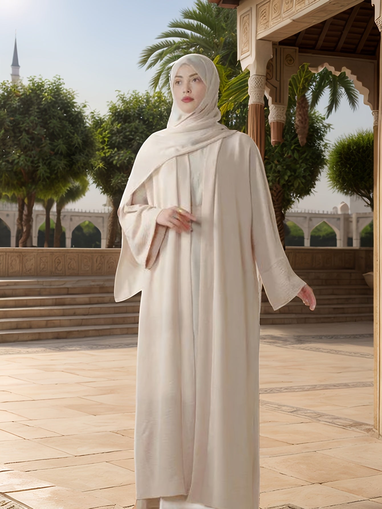 3pcs set of underwear, outerwear and belt for Muslim Women's Ramadan prayer dress,Arabic long robe in summer, thin style, breathable and comfortable elastic loose Abaya Arab Eid al-Fitr ladies abaya