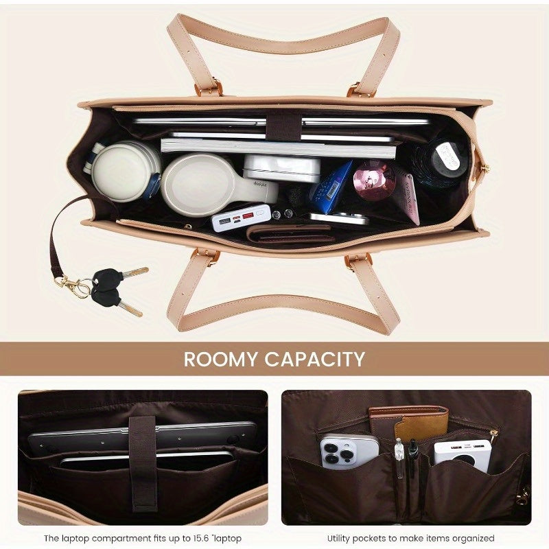 Laptop Bag for Women 15.6 inch Laptop Leather Tote Bag Computer Bag Work Bags for Business Office Large Capacity Laptop Purse Professional Work Canvas Tote Black