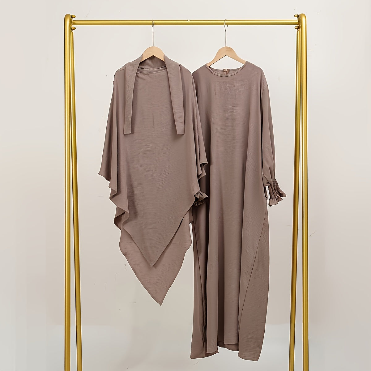 1pc Muslim Big Headscarf + Khimar Abaya Robe Dress, Retro Pocket Design, Comfortable And Loose, Suitable for Women'S Daily Travel Ramadan Prayer Clothing