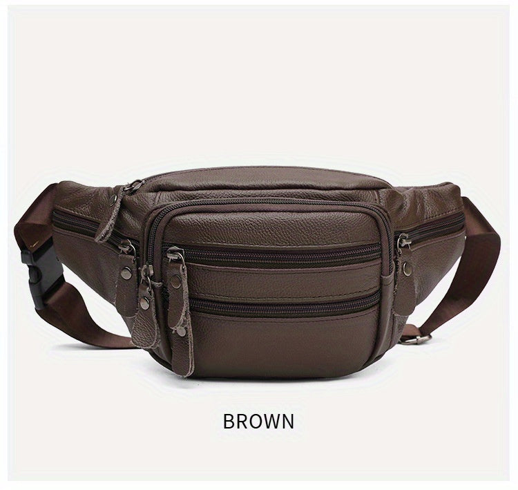 Genuine Leather Men's High Quality Adjustable Sling Bag - Large Capacity Multi-Compartment Chest Pack for Sports, Running, Gym & Street Style (Black), Chest Crossbody Bag