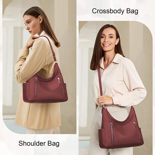 Genuine Leather Women's Crossbody Bag | Zippered Shoulder Hobo Handbag with Multiple Compartments, Large Capacity