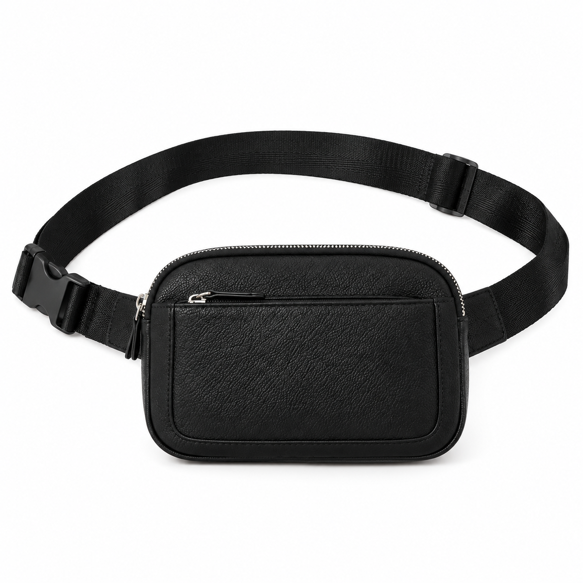Black Textured Waist Bag With Zippers