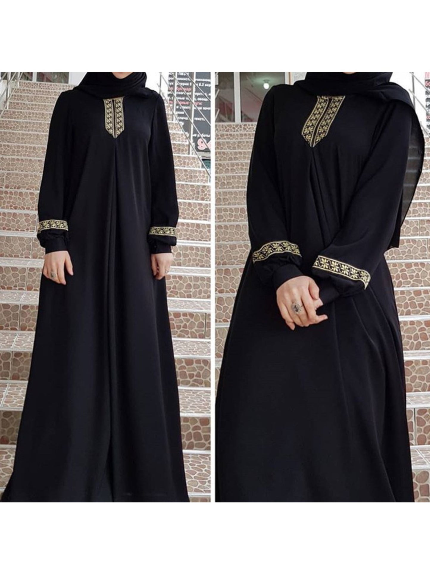 Plus Size, Women's Islamic Palestinian Abaya - Long Abaya Gown with Zipper Closure, Elegant Black Islamicrobe for Everyday & Special Occasions, Machine Washable Muslim Formal Attire, Modest Fashion
