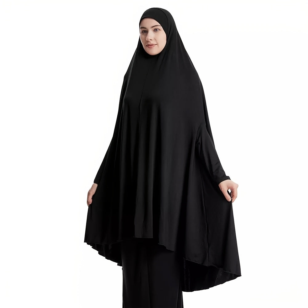 Women's Navy Blue Sleeveless Robe-Style Headscarf - Classic Loose Fit Breathable Jibab Abaya, Machine Washable Versatile Cover-Up for Casual & Formal Outings, Hijab Accessories, Modest Apparel, Decorative Pin Feature, Smooth Texture