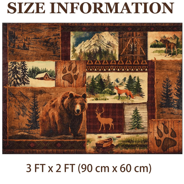 small house bear moose throwing carpet, area carpet in farmhouse style, used for living room and bedroom entrances, non slip washable soft brown floor carpet, retro rural wildlife home decoration area carpet