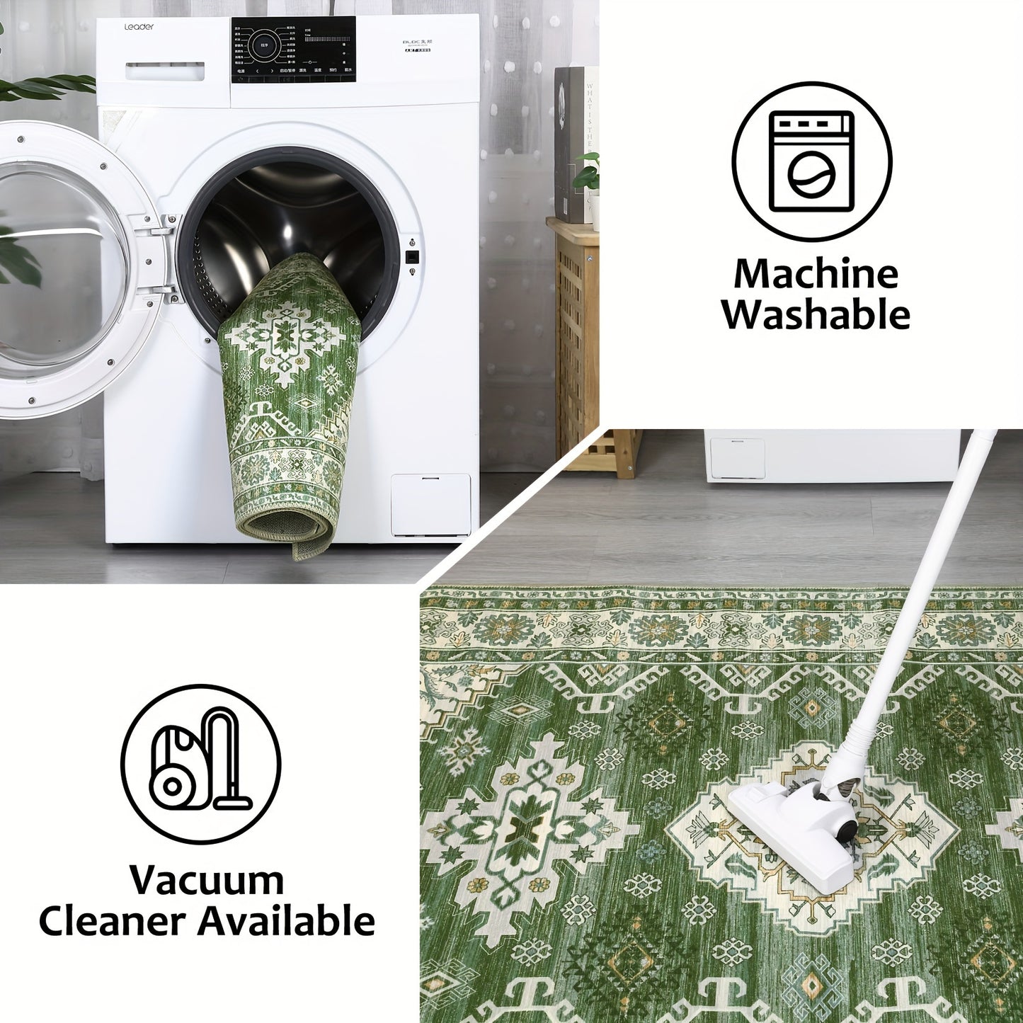 Machine Washable Rugs Distressed Vintage Tribal Medallion Area Rugs For Living Room Bedroom Office Low Pile Neutral Soft Rug Indoor Stain Resistant Throw Rug Runner Rug Non Slip Entryway Rug Foldable Farmhouse Floor Cover