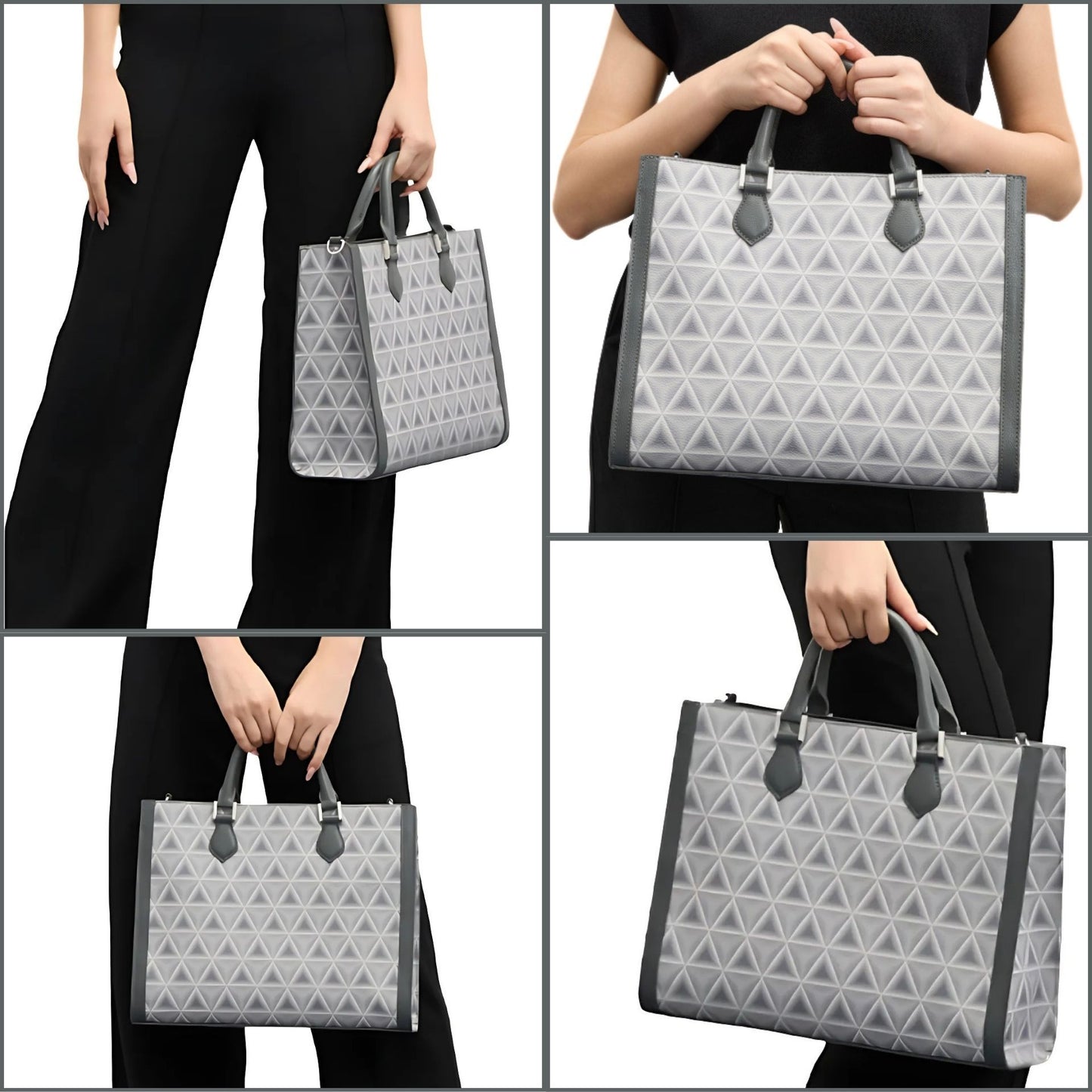 Revemoire Large Grey Leather Tote Bag 13-1/2" x 11" x 5" for Work, Travel, Shopping, Parties