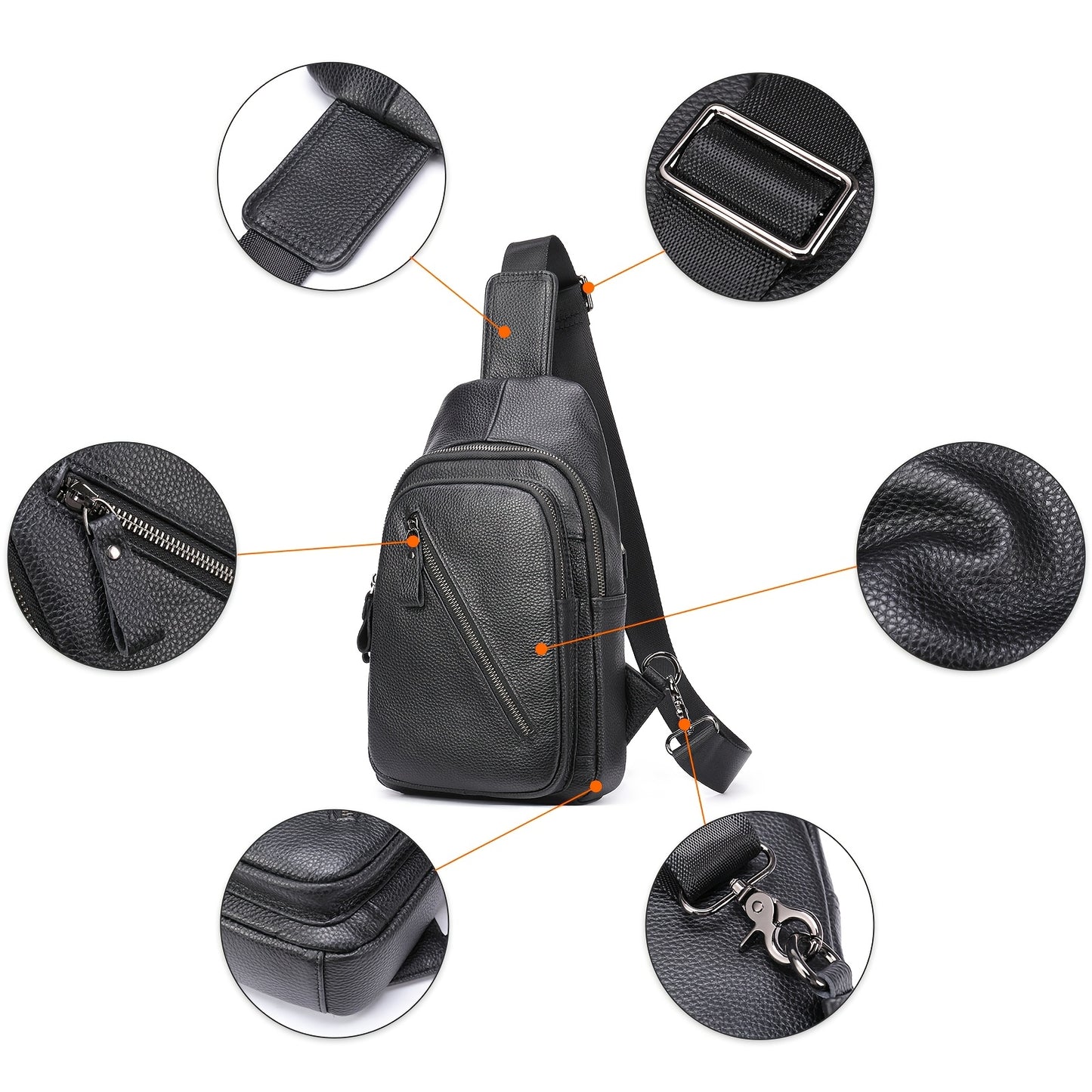 Premium Cowhide Leather Sling Bag for Men - Versatile Crossbody & Shoulder Chest Daypack, Ideal for Travel & Everyday Use
