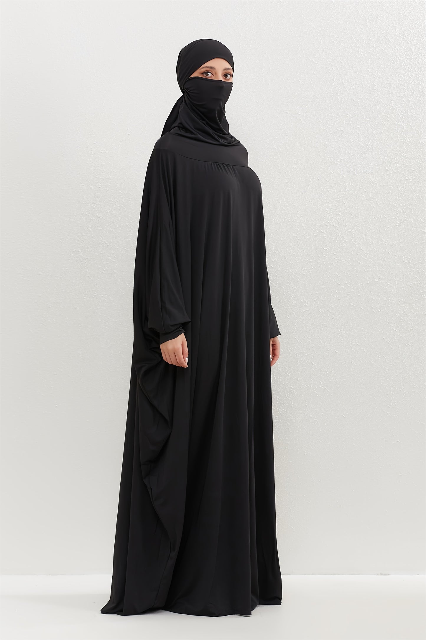 Ramadan Solid Hooded Kaftan, Elegant Batwing Sleeve Arabic Abaya, Women's Clothing