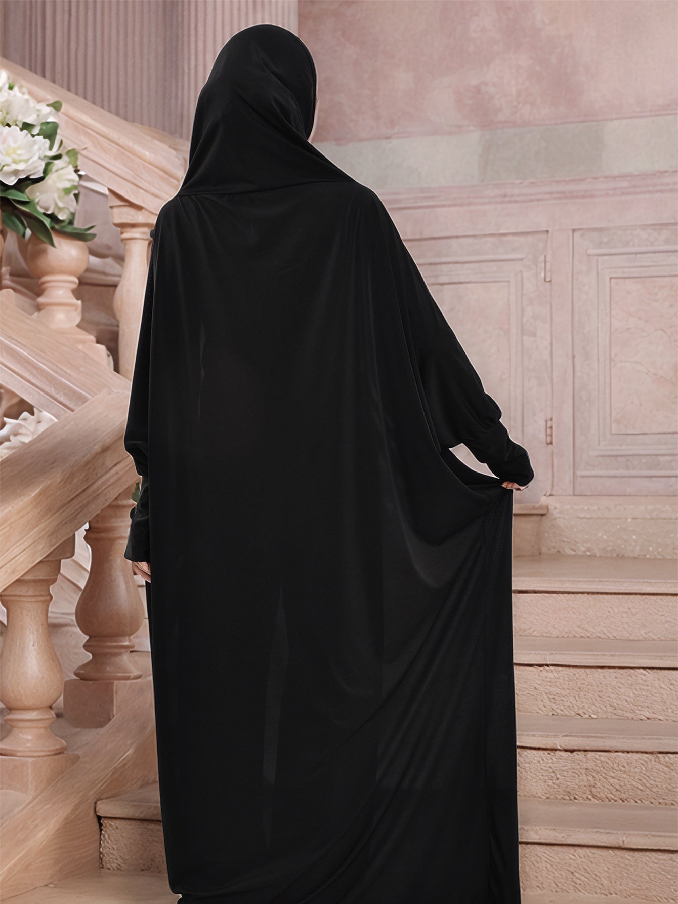 Muslim Women's Elegant Navy Blue Arab Abaya Burqa with Large Headscarf - Full-Body Coverage Long Sleeve Islamic Dress for Ramadan, Eid al-Fitr & Daily Wear - Modest Traditional Clothing