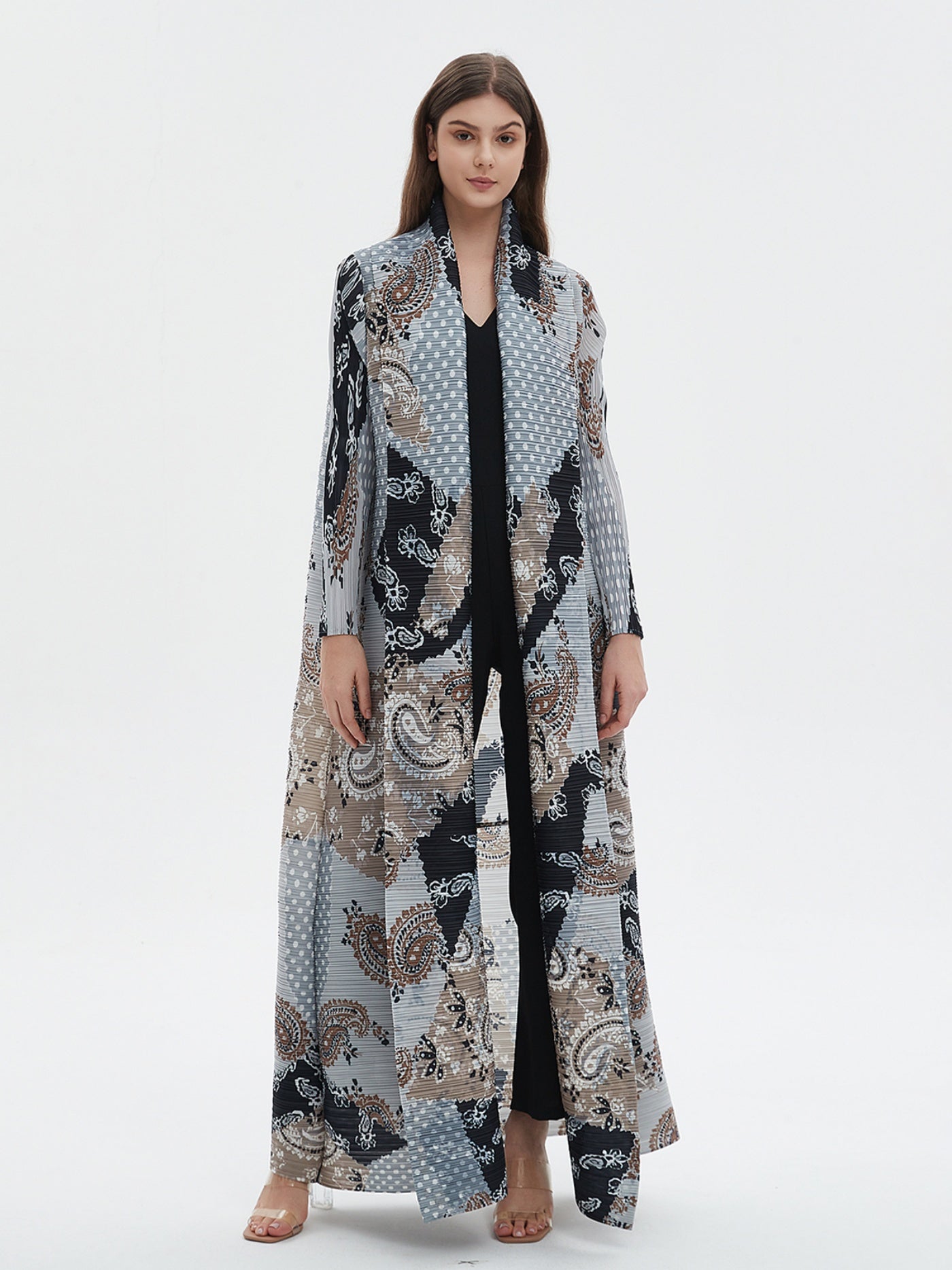 Elegant Abaya Kaftan Dress for Women - Spring/Summer Collection, Adjustable Tie-Waist, Geometric Print, High-Elasticity, Wrinkle-Resistant Blend, Perfect for Eid al-Fitr and All Season
