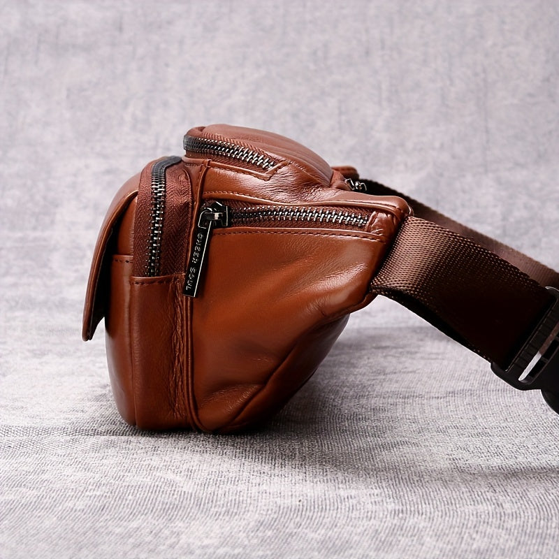 Men's Fashion Top Layer Leather Crossbody Bag - Comfortable Shoulder Crossbody Bag, Waist Bag