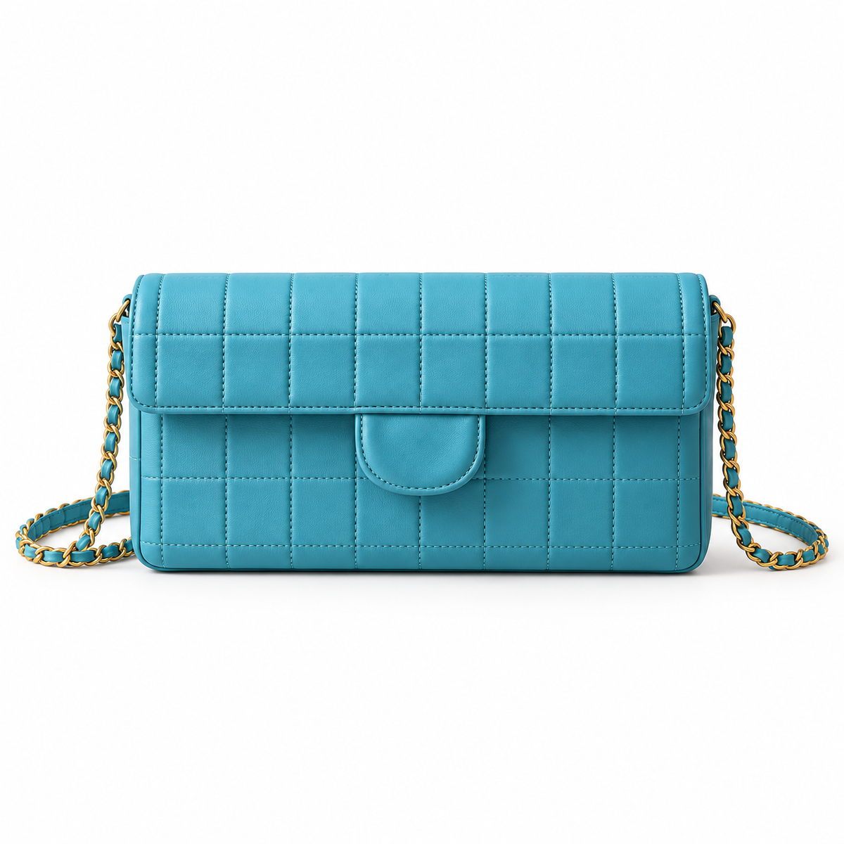 Turquoise Quilted Crossbody Bag With Chain