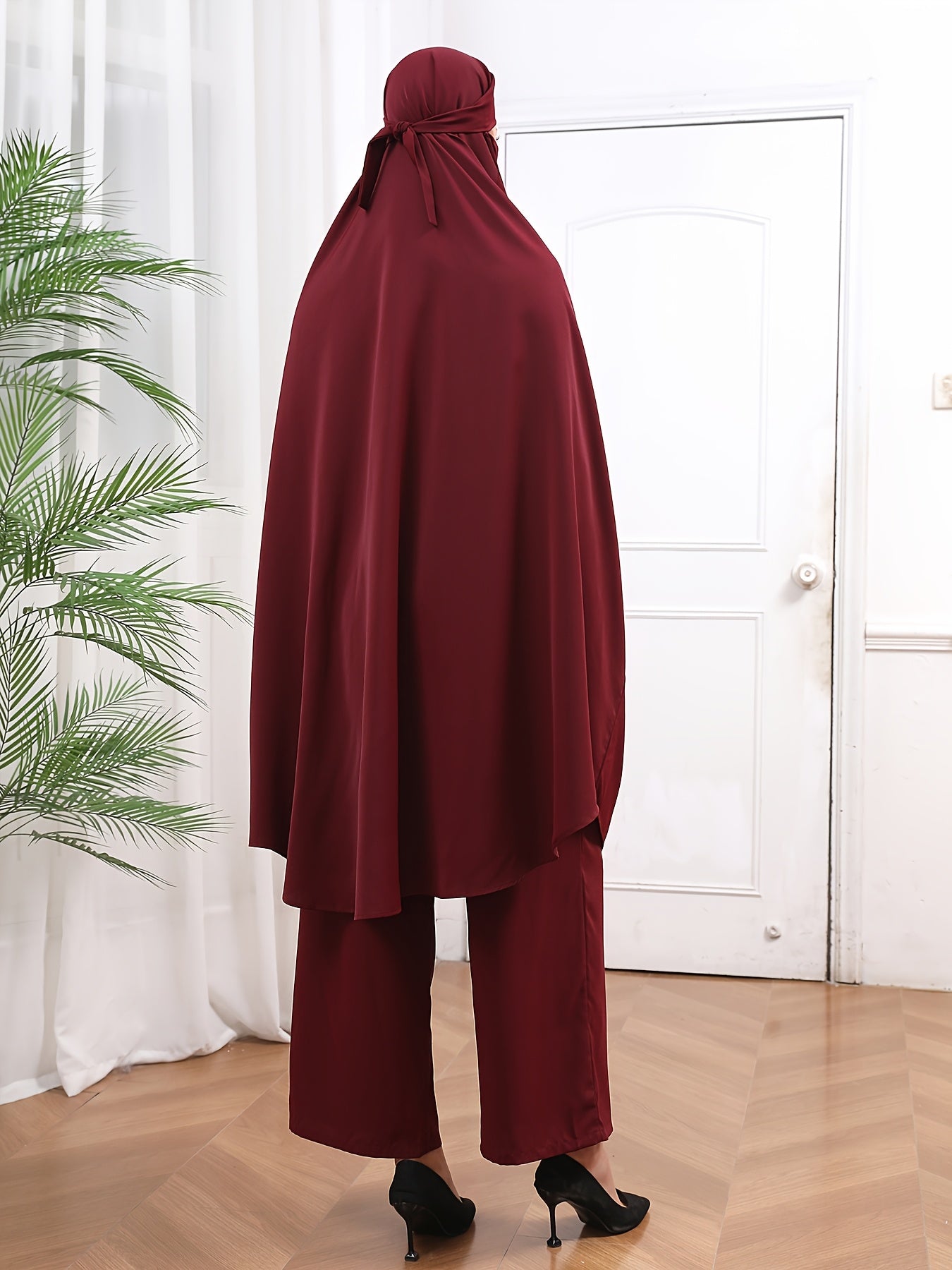Women's Abaya Long Jilbaab Dress with Hijab Islamic Prayer Outfit 2pcs Set