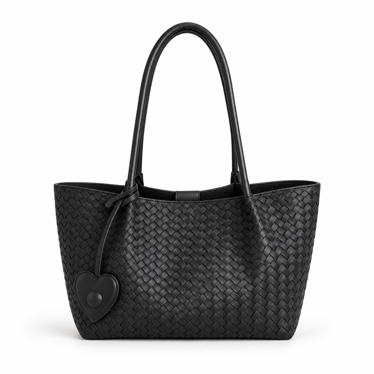 Elegant Black Woven Shoulder Tote Bag