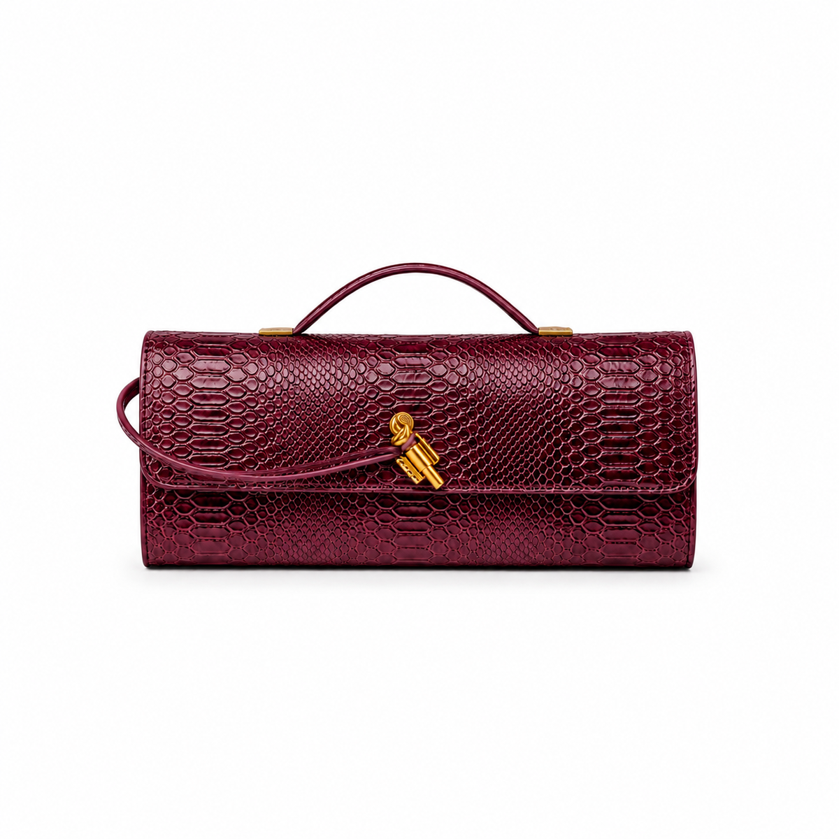 Burgundy Croc-Embossed Structured Handbag