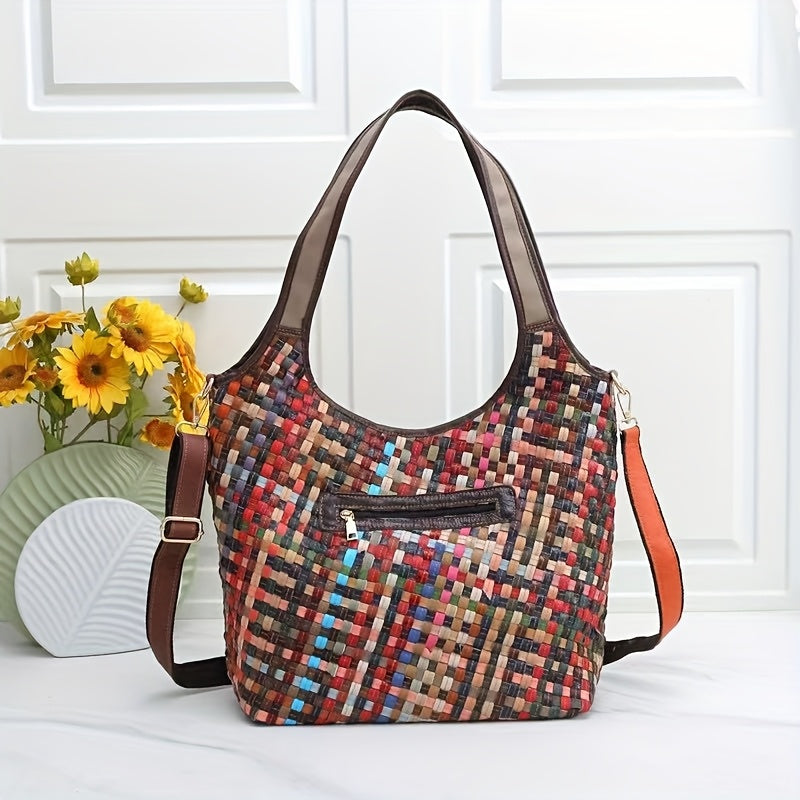 New Genuine Leather Women's Woven Stripe Handheld Cross-body Handheld Stylish New Design Bag