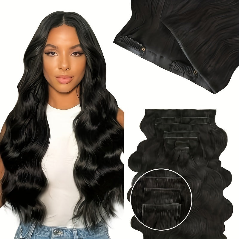 8pcs/1 Set with 18 Clips Body Wave Human Hair Clip In Extensions 120g