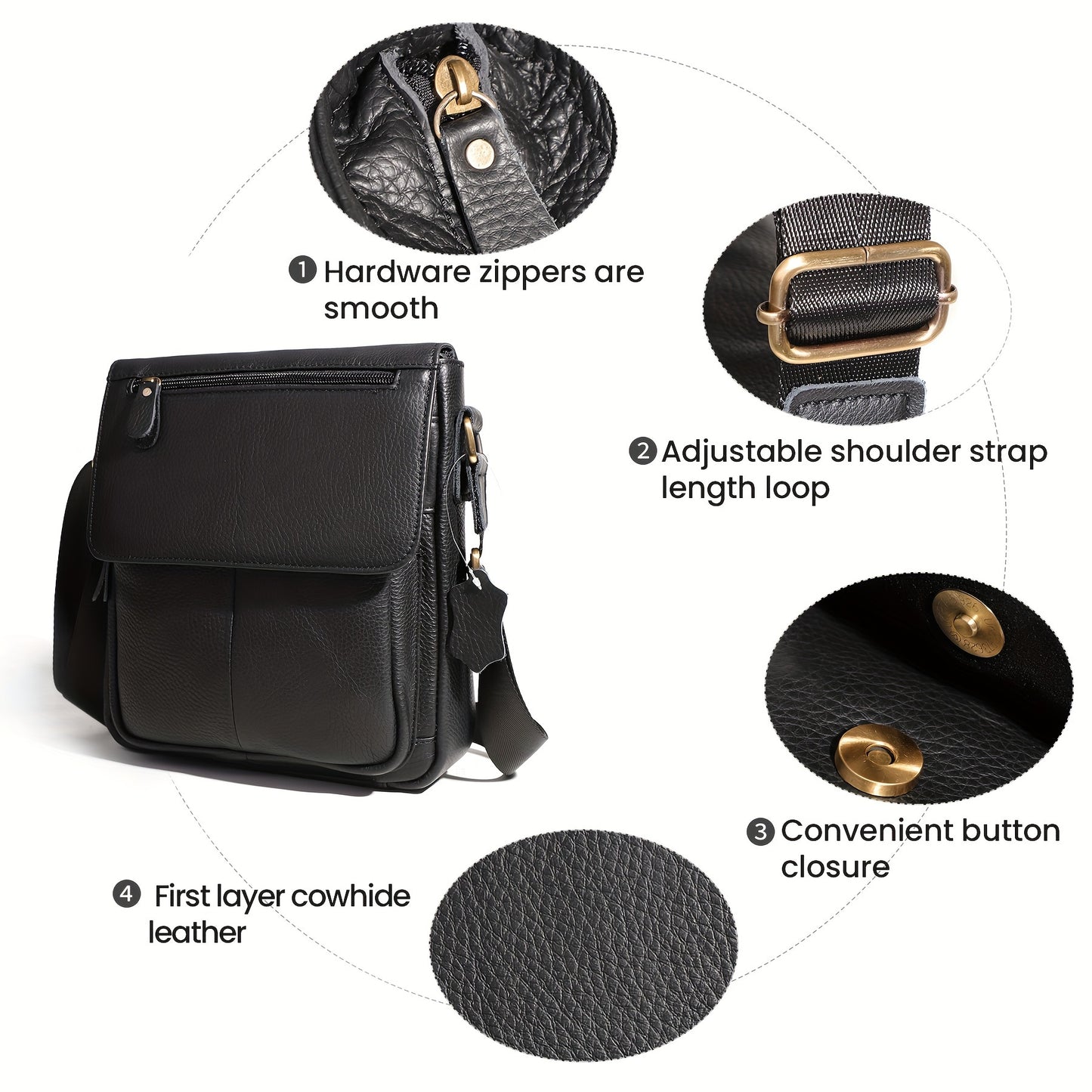 Men's Genuine Leather Shoulder Bag Messenger Crossbody Bag for Travel Work Business Leather Purse
