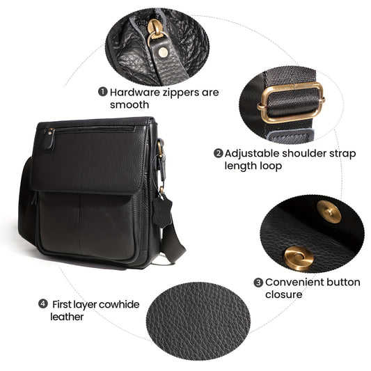 Men's Genuine Leather Shoulder Bag Messenger Crossbody Bag for Travel Work Business Leather Purse