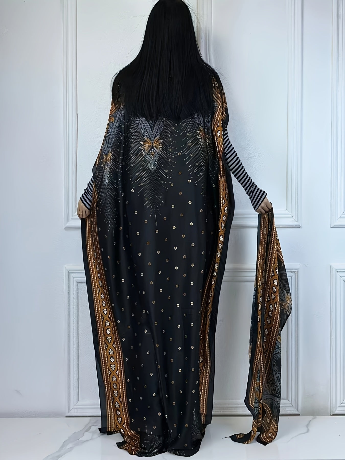Print Abaya | Women's Clothing | Elegant Short Batwing Sleeve Kaftan | Loose Dress With Scarf | For Spring & Summer