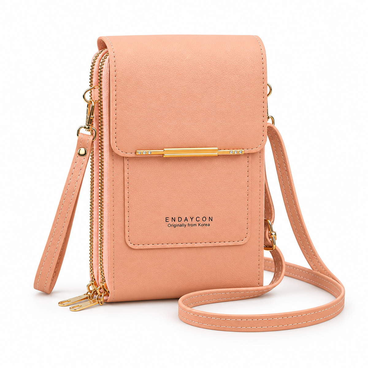 Peach Pink Textured Crossbody Phone Bag