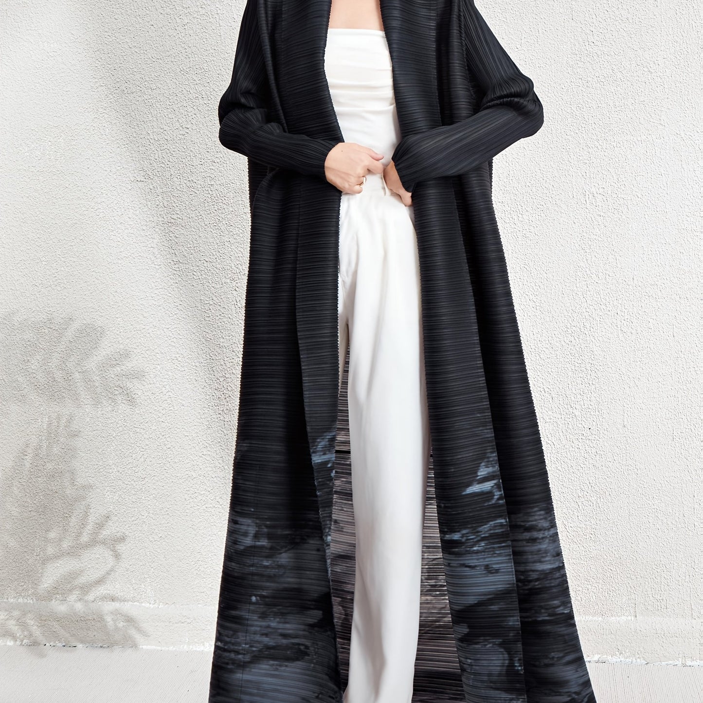 Elegant Dubai Muslim Abaya Cardigan Dress - High Elasticity Striped Pleated Long Robe with Adjustable Waist, Lightweight Comfort for Eid, Travel & Work | Spring Summer Fall A-Line Loose Fit Machine Washable, Modest Fashion, F