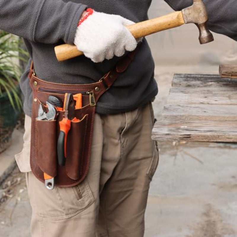Faux Leather Gardening Belt Florist Tool Bag Gardener Holster Waist Pouch Electrician Carpenter Organizer Kit with 4 Pockets Up to 44 Brown