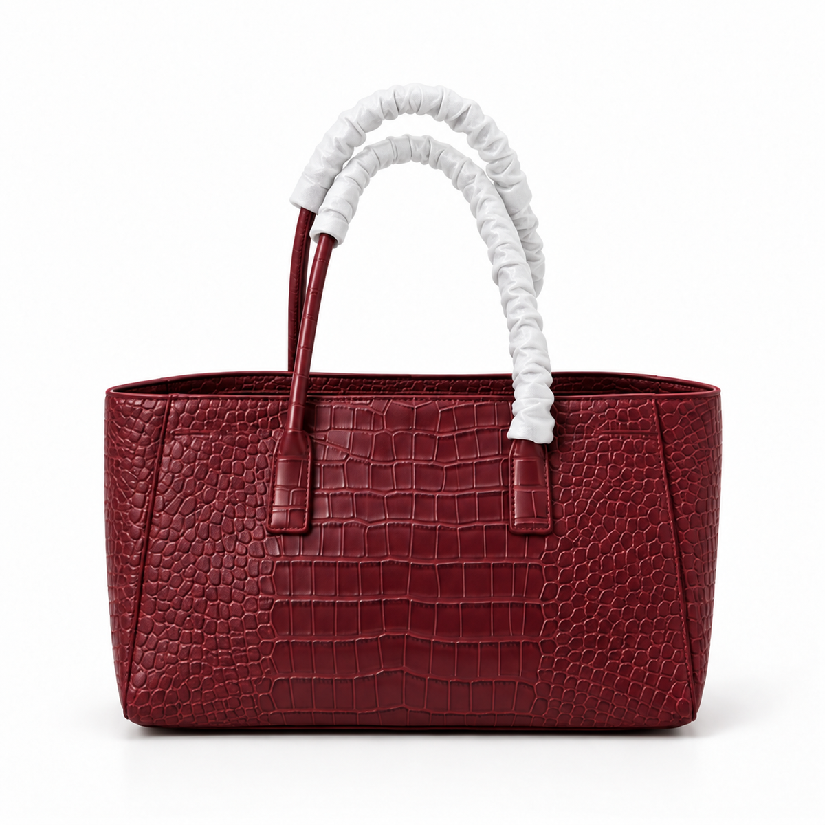 Burgundy Croc Textured Structured Tote Handbag