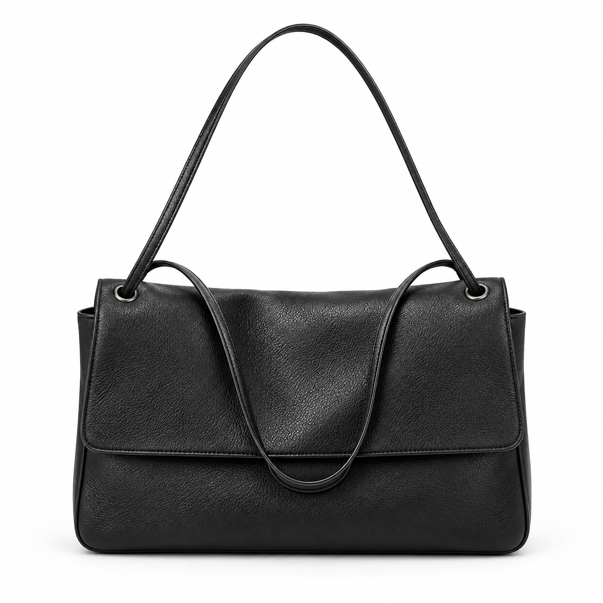 Classic Black Vegan Leather Shoulder Bag