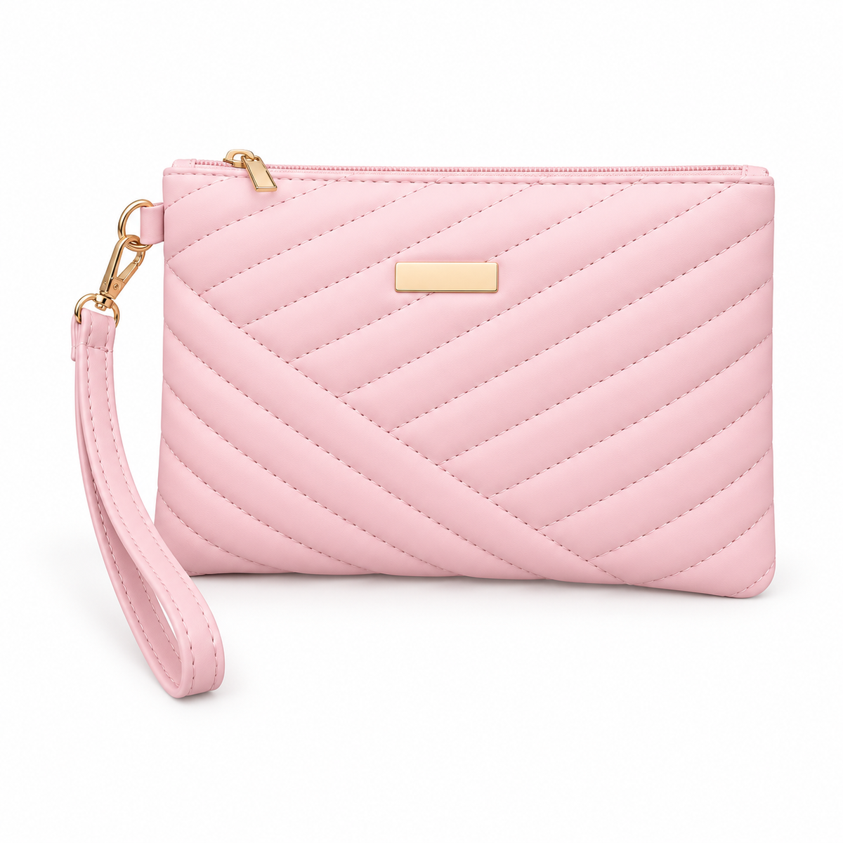 Light Pink Quilted Wristlet Clutch Bag