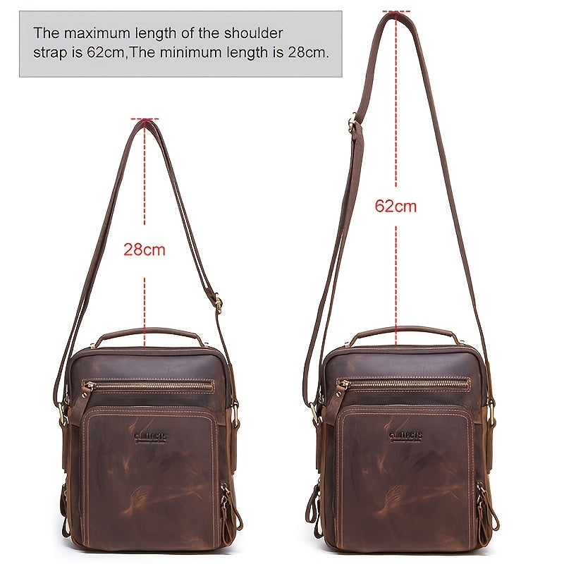 3 Color Vintage Leather Men'S Shoulder Bag Messenger Bag Crossbody Bag Handbag Zipper Pocket 9.7" Tablet Holder Gift