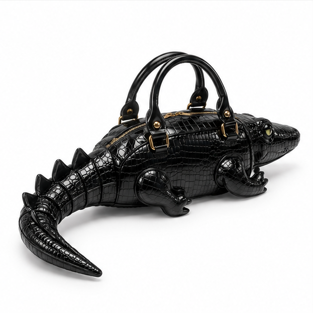 Black Crocodile-Shaped Novelty Handbag