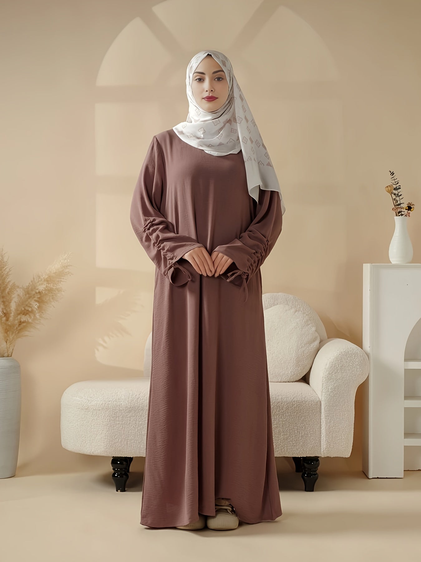 1 Luxury Satin Modest Jibab Abaya Set for Women, 4pcs Muslim Female Ramadan Prayer Dress, Long Robe, Elegant Open Breathable Abaya, Top, Pants and Matching Headscarf, Middle Eastern Arabic Malaysia Islamic Women, Eid al-Adha Gift R