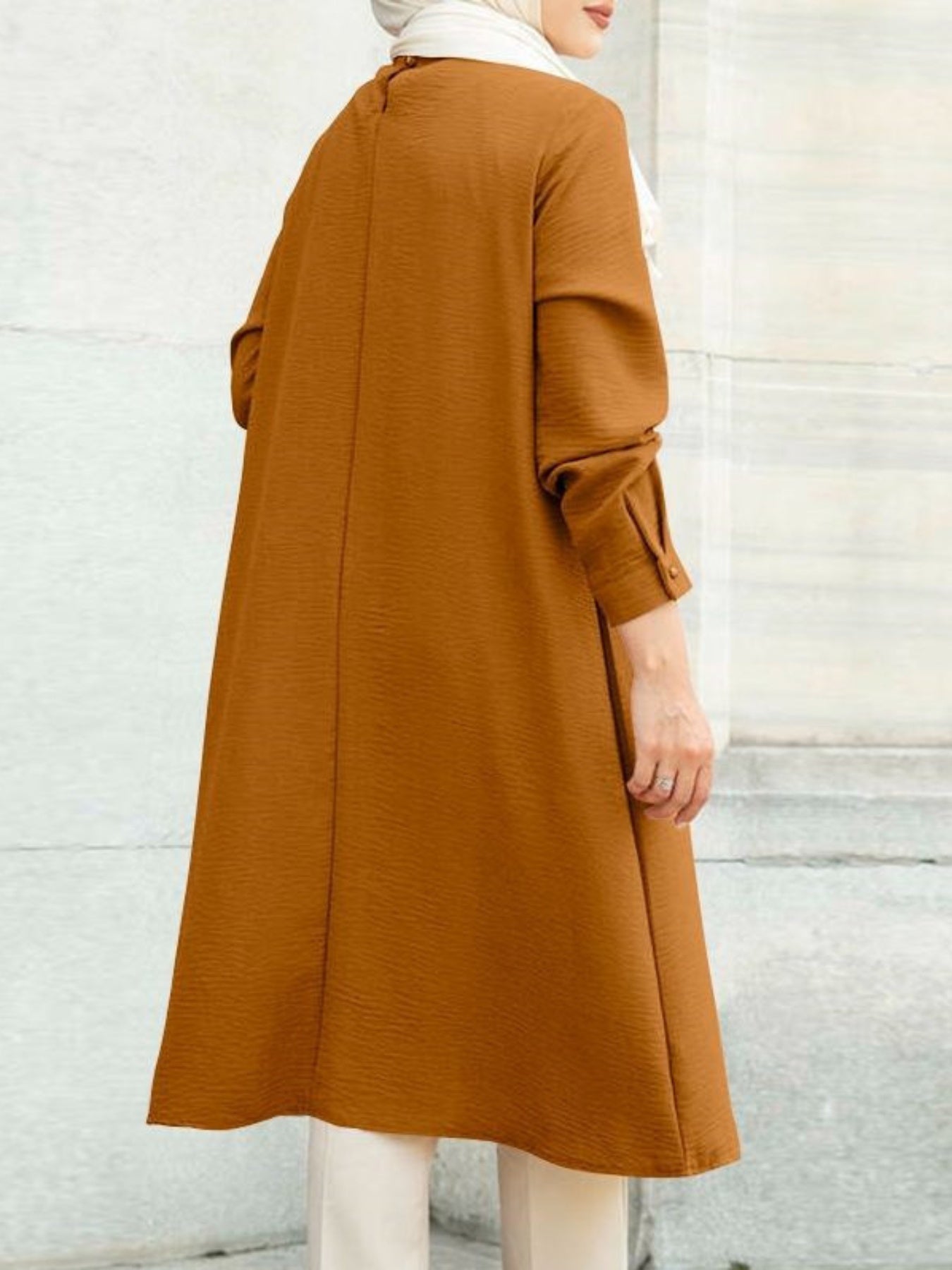 Women Kaftan Abaya Dress Elegant Solid Color Ethnic Style Long Sleeve