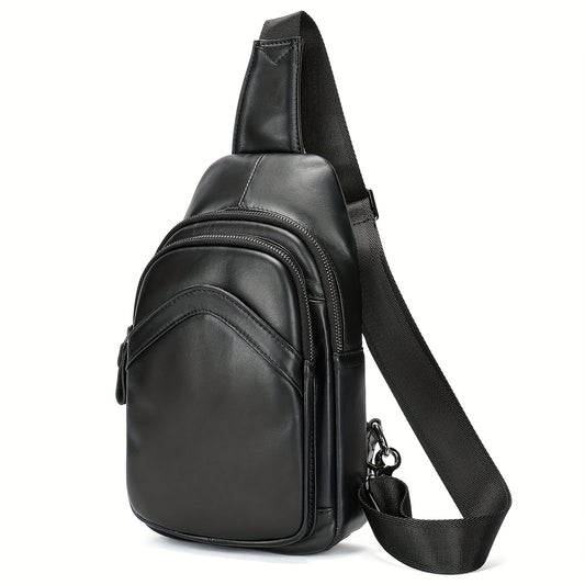 Genuine Leather Sling Bag Men Purse, Large Capacity Chest Pack For 7.9inch Tablet, Travelling Shoulder Crossbody Bags