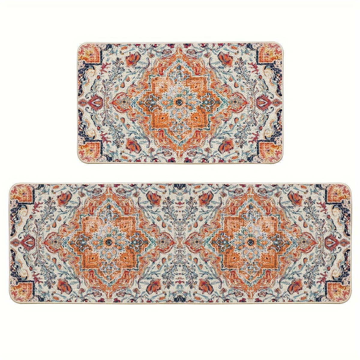2pcs/set Flowers Bohemia Kitchen Mats, Daily Boho Home Decor Low-Profile Kitchen Rugs For Floor - 17x29 Inches And 17x47 Inches
