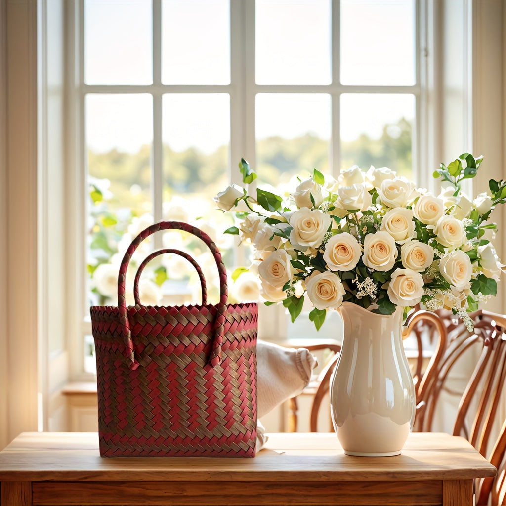 One Piece, Hand-Woven Handbag Handheld Versatile Women's Bag, Suitable for Vacation, Imitation Rattan Design, Tote Bag Style