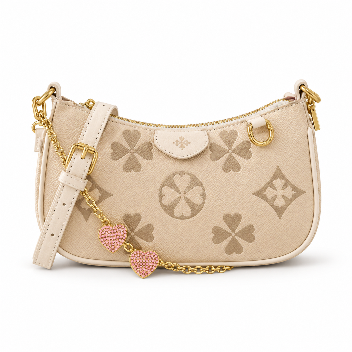Beige Monogram Crescent Shoulder Bag