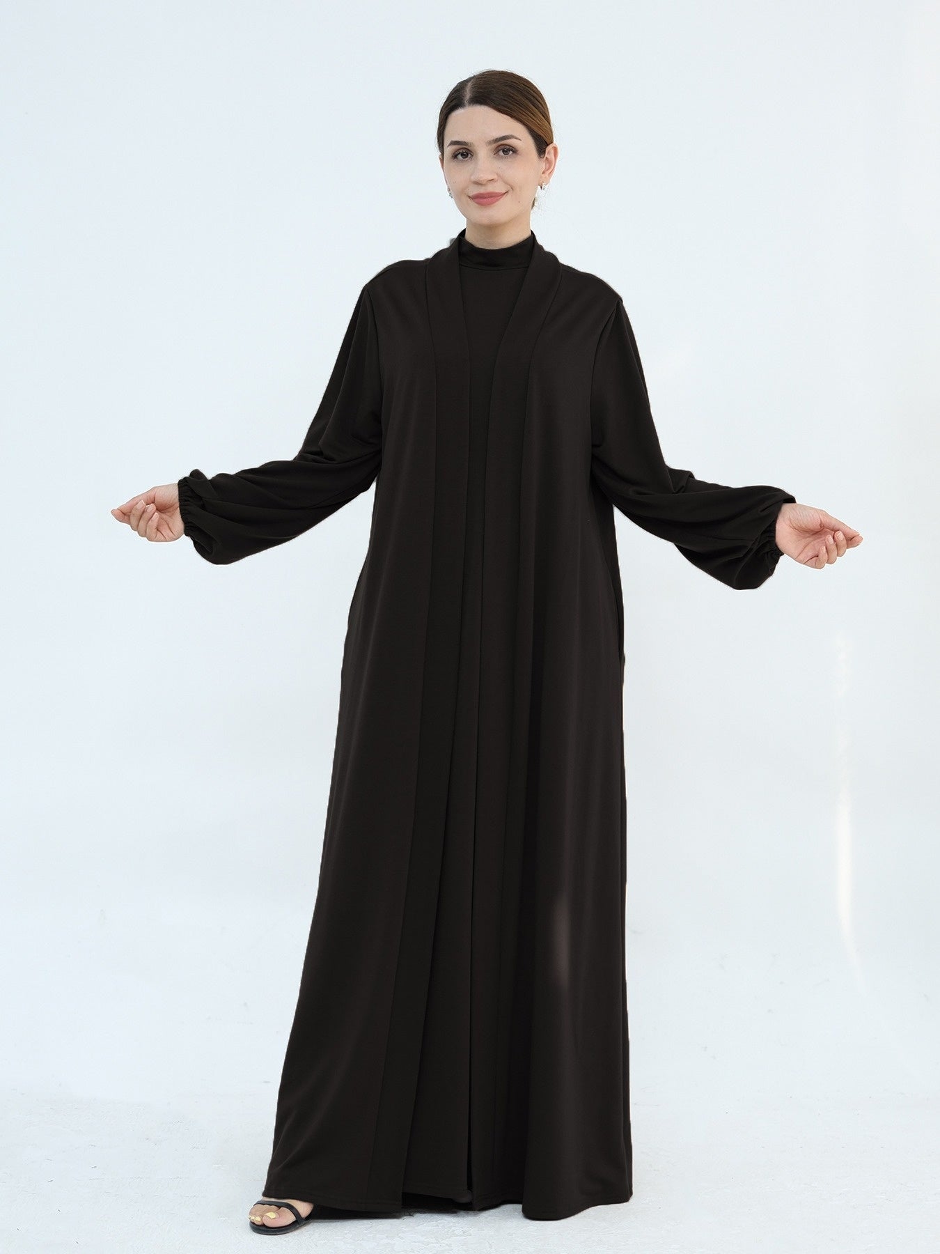 2pcs Solid Color Dress + Casual Round Neck Sleeveless Vest | Women's Clothing, Long Sleeve Arabic Abaya