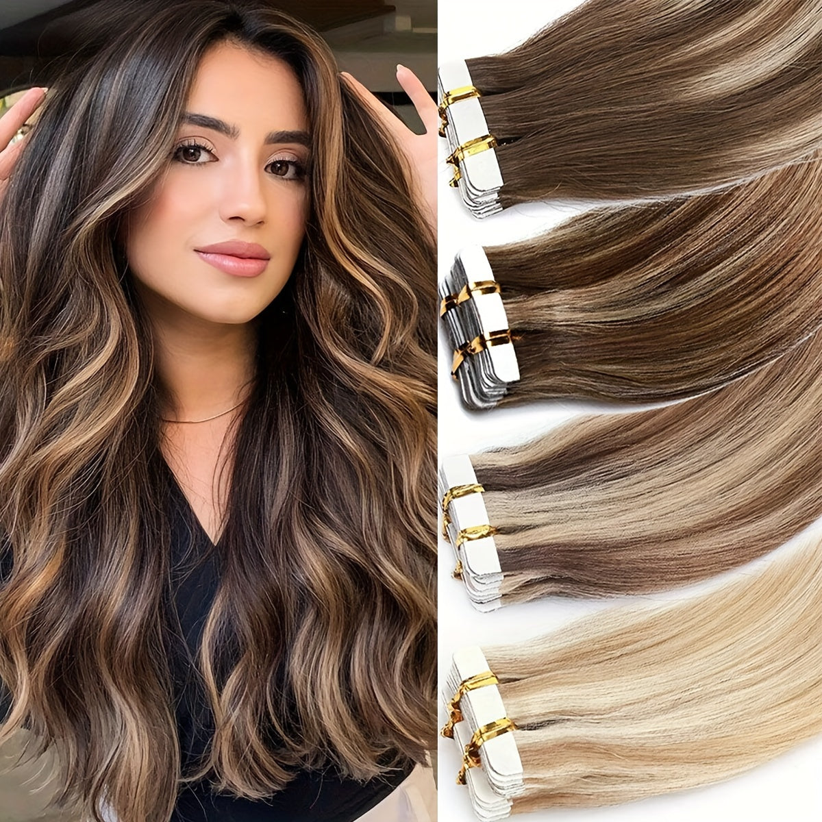 16-22 In Invisible Tape In on Light Beige Weft Human Hair Extensions