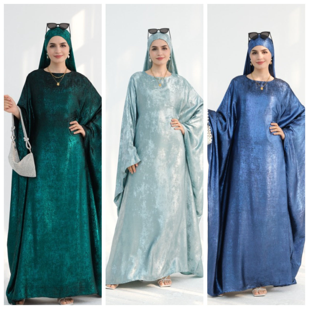 Elegant Turkish Abaya Dress - Spliced Dubai Style, Long Sleeve, Floor-Length, Polyester, Green, Blue, Black, White, Beige, Brown, with Golden Accents, Perfect for Formal Events, Formal Attire